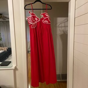 Commense Red Dress with Fish Design